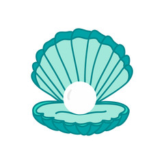 Open sea shell with pearl inside. Hand drawn illustration vector.