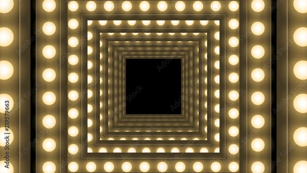 Aufkleber tunnel incandescent light bulb box frame square shape moving pattern, retro 3d virtual style illustr