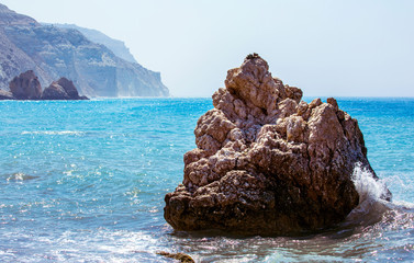 Landscape view over the famous blue bay near the birthplace of Aphrodite in Cyprus