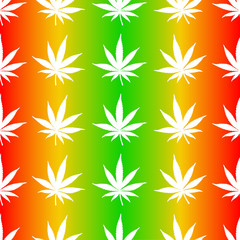 Seamless patterns with cannabis leaves. 
