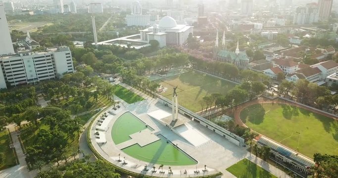 JAKARTA, Indonesia - August 23, 2018: Top view of West Irian Liberation Monument or Irian Jaya Liberation Monument. Shot in 4k resolution