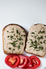 Fresh homemade goose liver pate on bread