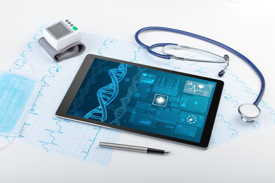 Genetic test and biotechnology concept with medical technology devices
