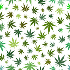 Seamless patterns with cannabis leaves. 