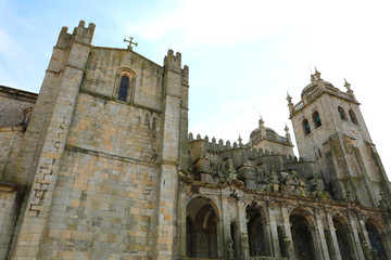 Fototapeta na wymiar Porto Cathedral lateral view, Roman Catholic church in Portugal