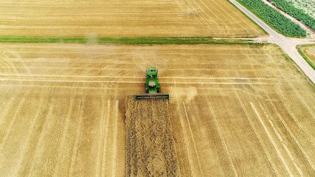 AERIAL of  a Harvester on a wheat field in germany