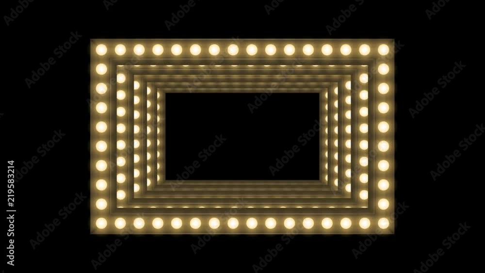 Aufkleber tunnel incandescent light bulb box frame rectangle shape moving pattern, retro 3d virtual style illu