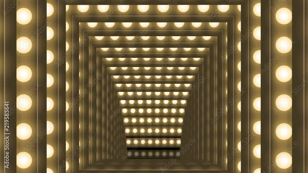 Aufkleber tunnel incandescent light bulb box frame square shape moving pattern, retro 3d virtual style illustr