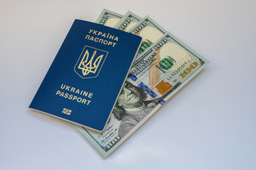 Ukrainian passport and banknotes.
