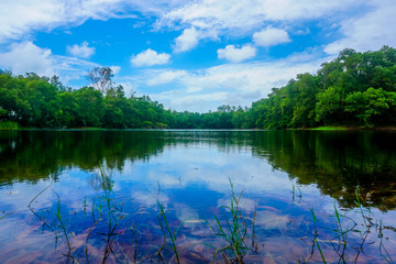 Clear Blue sky river reflection landscape