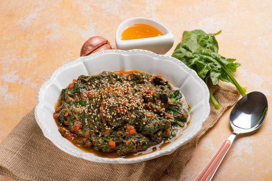 oriental spinach with sesame seed tomato and honey sauce