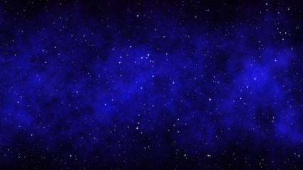 Night starry sky, dark blue space background with bright stars and nebula