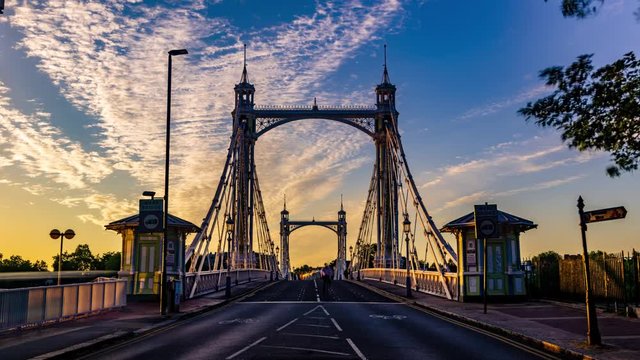 Time lapse view of the Victorian Albert bridge in London at sunset