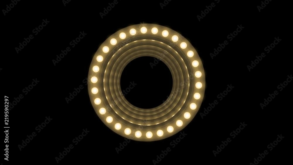 Aufkleber tunnel incandescent light bulb box frame circle shape rotate moving pattern, retro 3d virtual style 