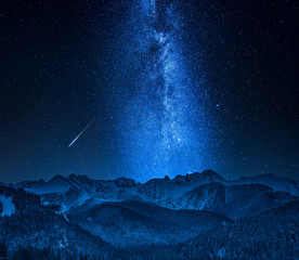 Falling stars and Tatra Mountains in Poland - obrazy, fototapety, plakaty
