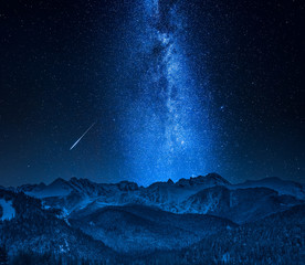 Fototapeta premium Falling stars and Tatra Mountains in Poland