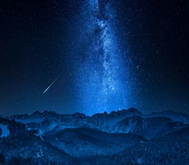 Foto op Canvas Falling stars and Tatra Mountains in Poland © shaiith