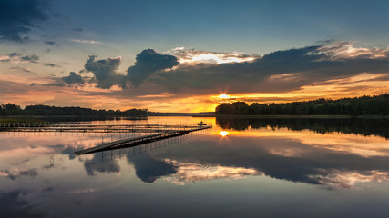 Wonderful sunset at the lake in summer, Poland