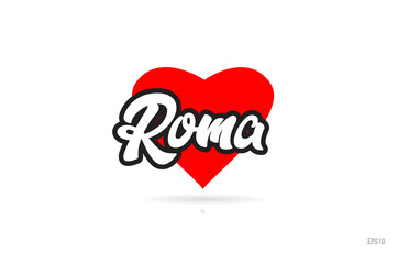 roma city design typography with red heart icon logo