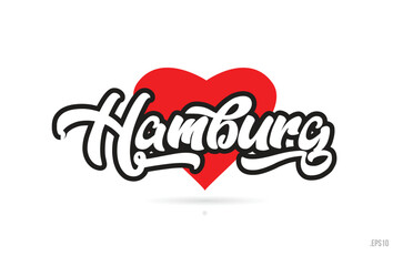 hamburg city design typography with red heart icon logo - obrazy, fototapety, plakaty