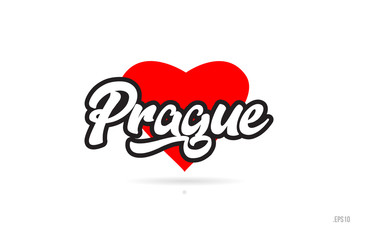 prague city design typography with red heart icon logo