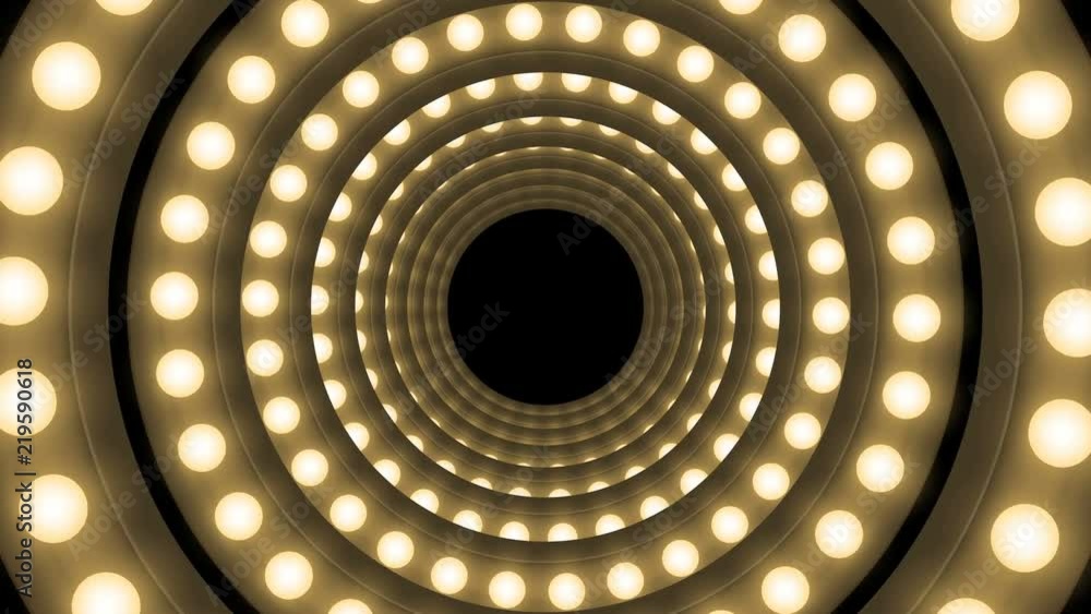 Aufkleber tunnel incandescent light bulb box frame circle shape rotate moving pattern, retro 3d virtual style 