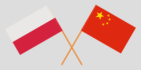 Crossed flags Poland and China. Official colors. Correct proportion. Vector