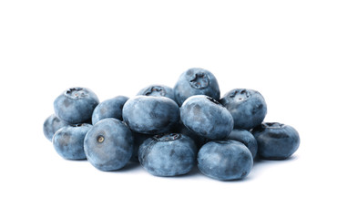 Tasty juicy ripe blueberries on white background