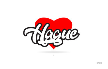 hague city design typography with red heart icon logo