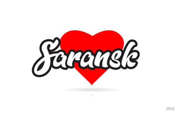 saransk city design typography with red heart icon logo