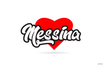 messina city design typography with red heart icon logo