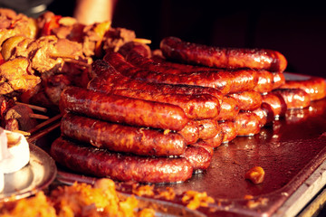 Grilled vegetables and meat at the fair.