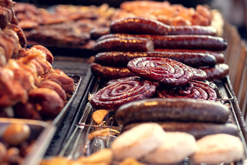 Grilled vegetables and meat at the fair.