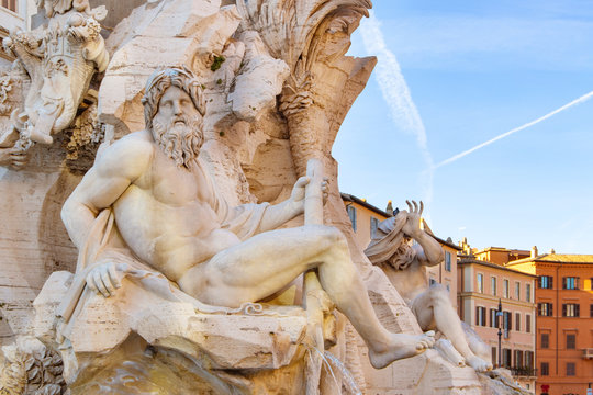 December 23, 2017. Piazza Navona Rome Italy. Detail of the fountain of the four rivers.