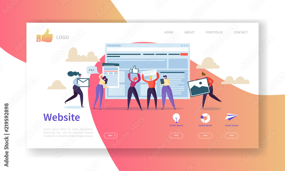 Fototapete Website Development Landing Page Template. Mobile Application Layout with Flat People Characters. Easy to Edit and Customize. Vector illustration