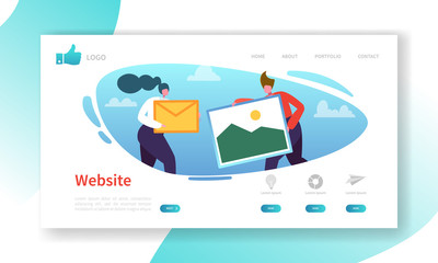 Website Development Landing Page Template. Mobile Application Layout with Flat People Characters. Easy to Edit and Customize. Vector illustration