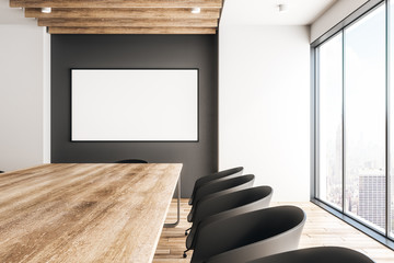 Contemporary wooden meeting room with banner