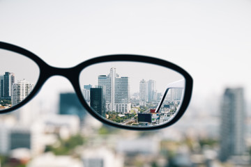 Close up of spectacles in city