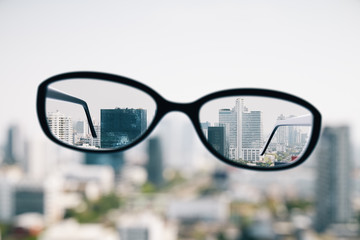 Close up of optical glasses in city