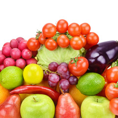 Naklejka na ściany i meble Fruits and vegetables isolated on white background. Organic food.