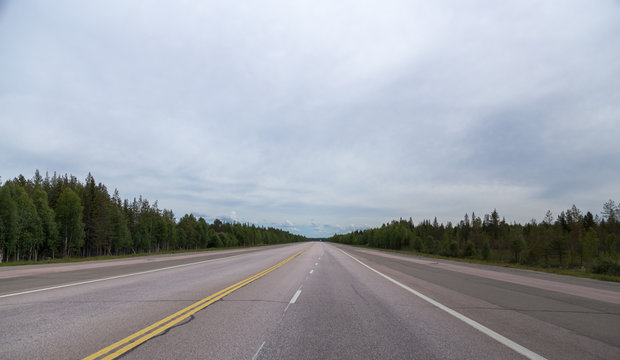 Lapland Finland, wide road that is a emergency landing place for airplanes