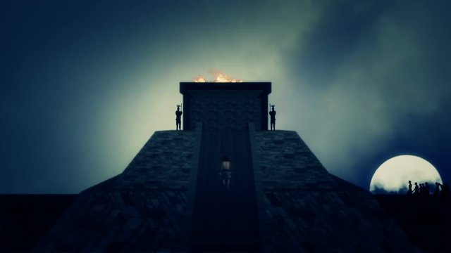 Inca Man Climbing Pyramid In Ancient Peru