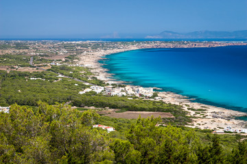 Fototapeta na wymiar View on northern rocky coastline of Formentera island nearby Ibiza, Spain