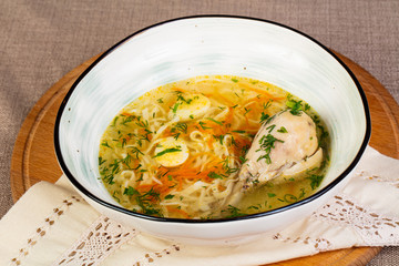 Chicken soup with leg