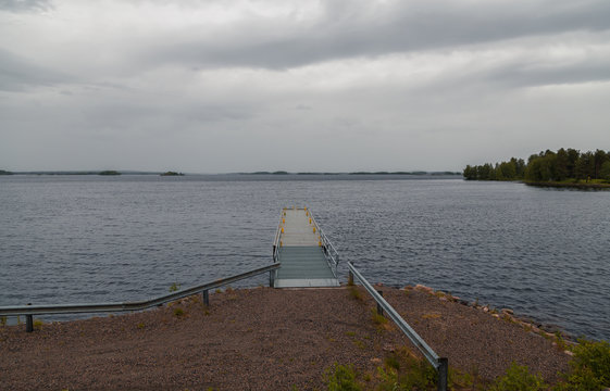 Kemijärvi Finland, pier by the water on a moody day