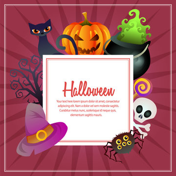 helloween pumpkin magic pot hat square text