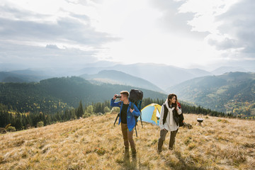Couple in the mountains tourist