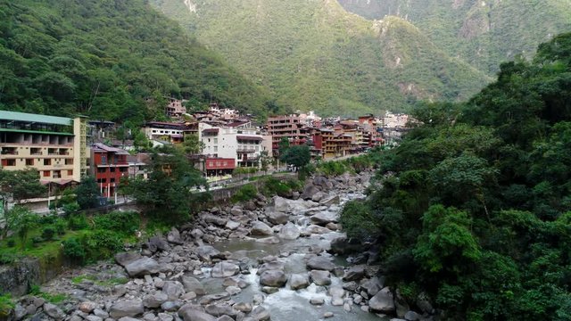 PERU: Aerial of Aguas Calientes near Machu Picchu