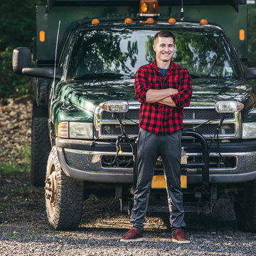 Happy Smiling Young Farmer Man Standing In Front Of Pickup Truck Readty To Work