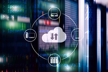 CLoud server and computing, data storage and processing. Internet and technology concept.